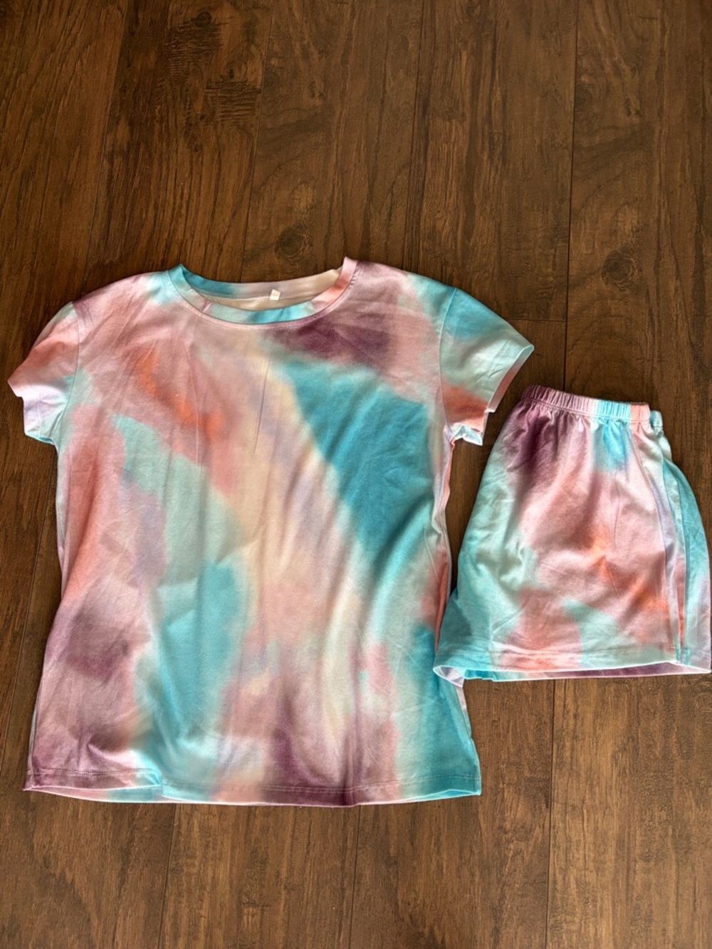 Womens Tie-Dye Short Sleeve lounge Set - Pastel Pink Blue Purple